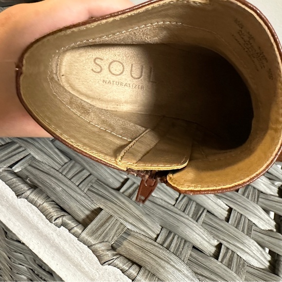 Naturalizer SOUL Faux Leather Zip-Up Ankle Booties Boots Heel - Brown - Picture 3 of 3